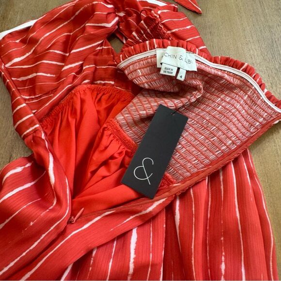 Sachin & Babi Casual Georgette Midi‎ Dress Size 4 Halter Smocked Back - Picture 12 of 16